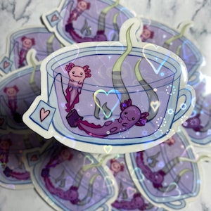 Holographic Axolotl in Tea Sticker