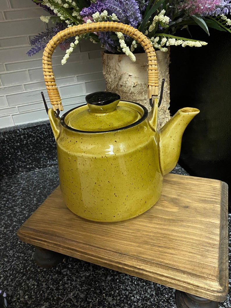 On Sale Vintage Japanese Teapot Wicker Handle Green Glaze with Etsy