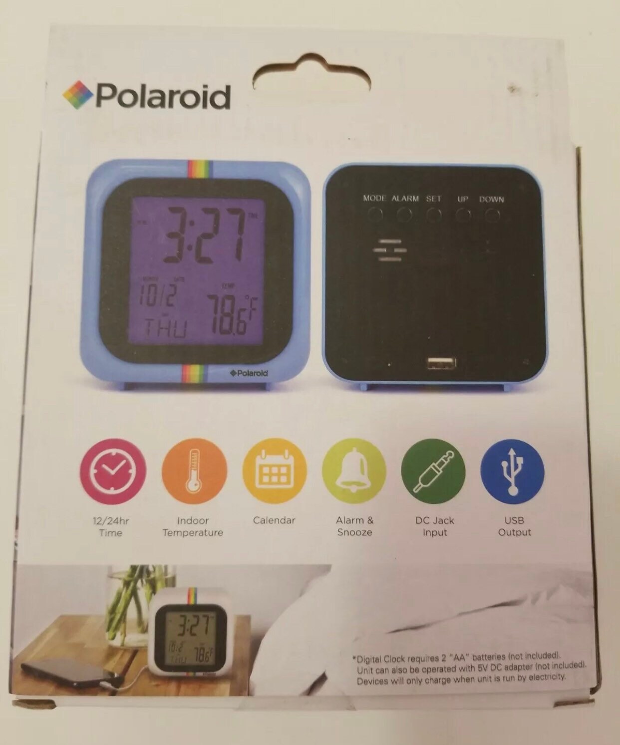Polaroid Digital Clock w/ Alarm & Indoor Temperature/ White w/ Etsy