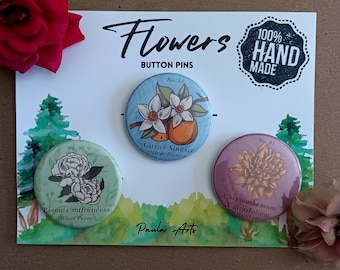 Colorful Flowers 1.45in Button Pins