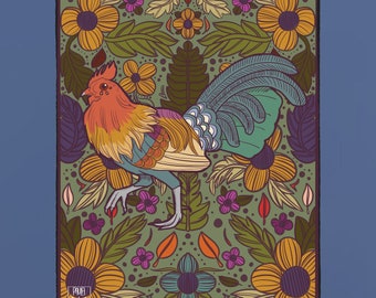 Folk Rooster | Original Borderless Art Print