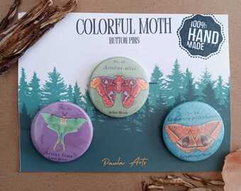 Colorful Moth 1.45 Inch Button Pins