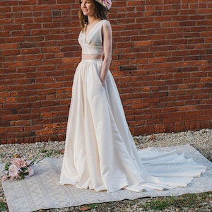 Unique Two Piece Wedding Dress, Bridal Separates ,crop Top Dress