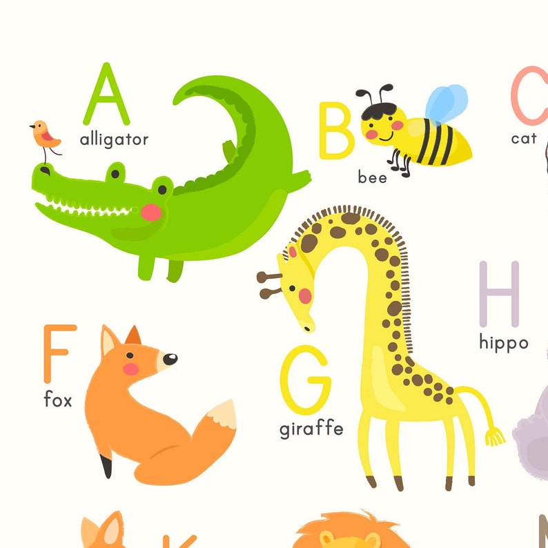 rainbow alphabet poster abc poster animal alphabet printable etsy