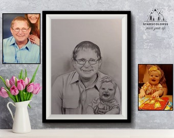 Family Portrait, Custom Portrait From Photo, Fathers Day Gift From Daughter, Loved One Portrait, Memorial Gift, Personalized Gifts For Dad