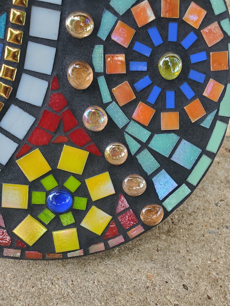 Round Colorful Mosaic Garden Stepping Stone Etsy