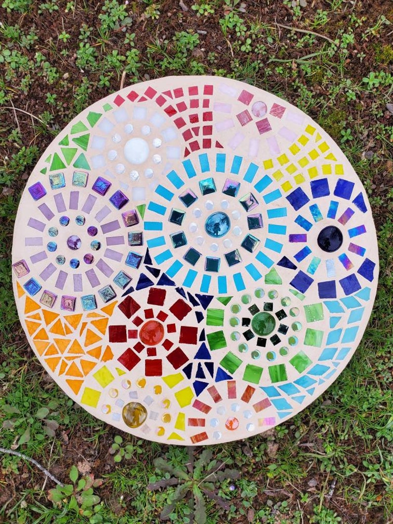 Rainbow of Colors Mosaic Garden Stepping Stone Etsy