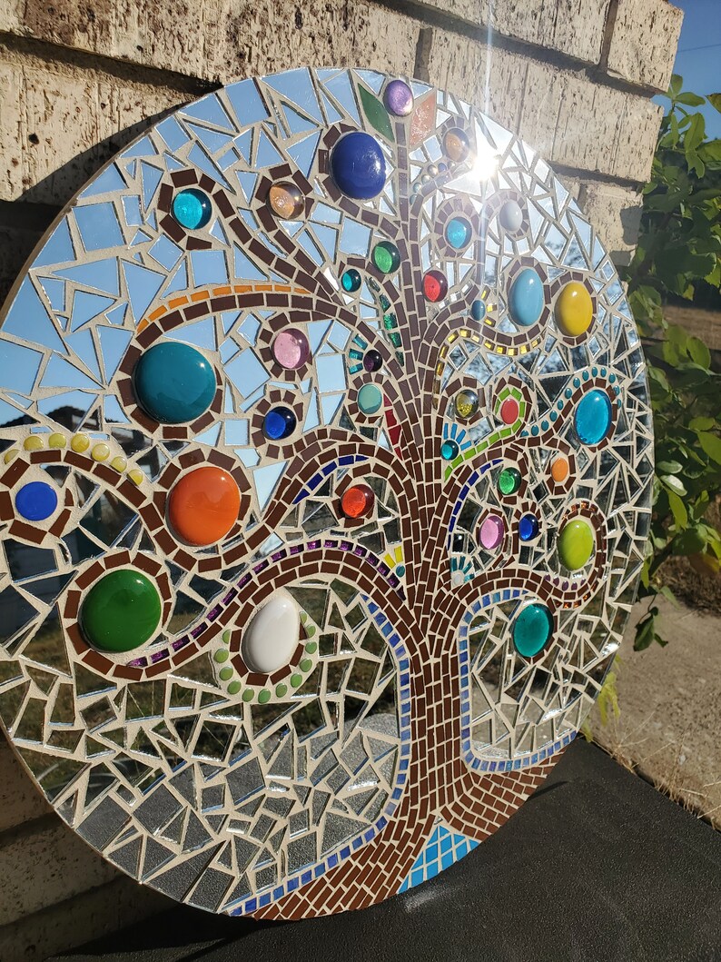 20 Colorful Mosaic Tree of Life Round Wall Hanging Shelf Etsy