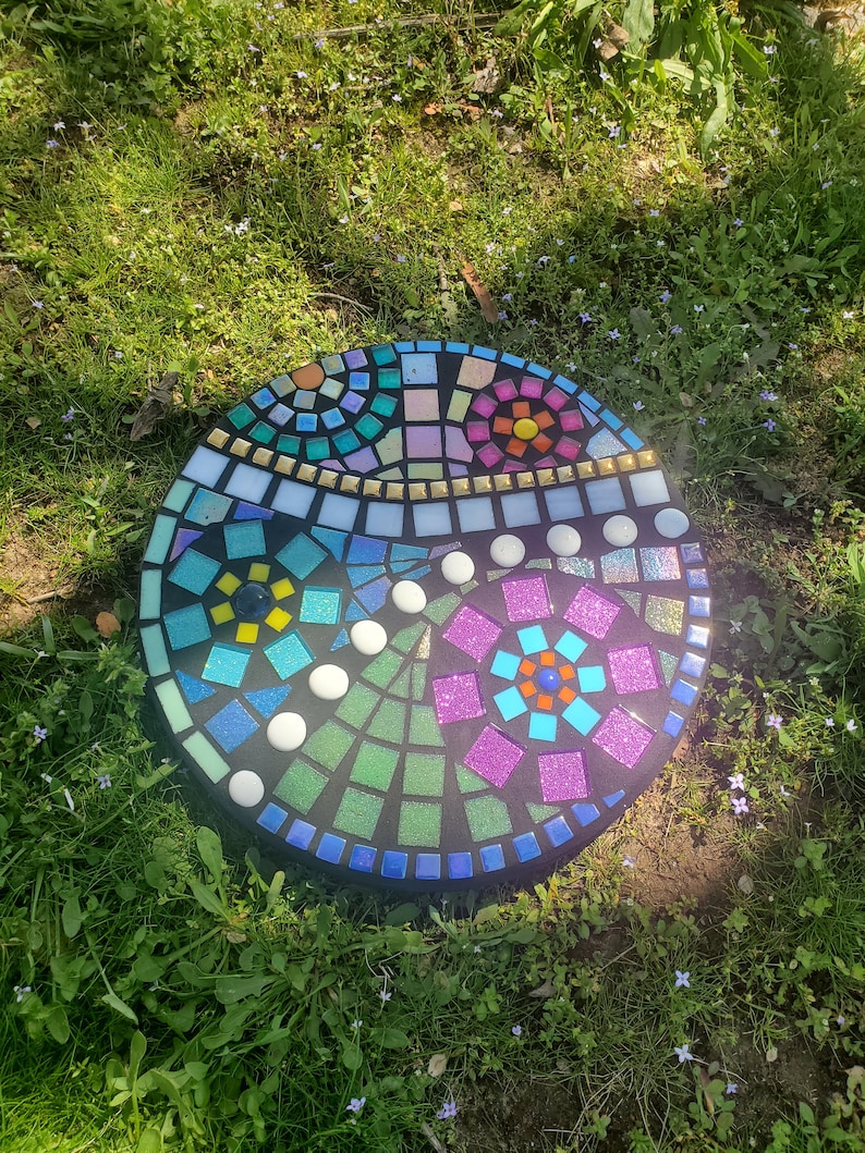 Round Colorful Mosaic Garden Stepping Stone Etsy