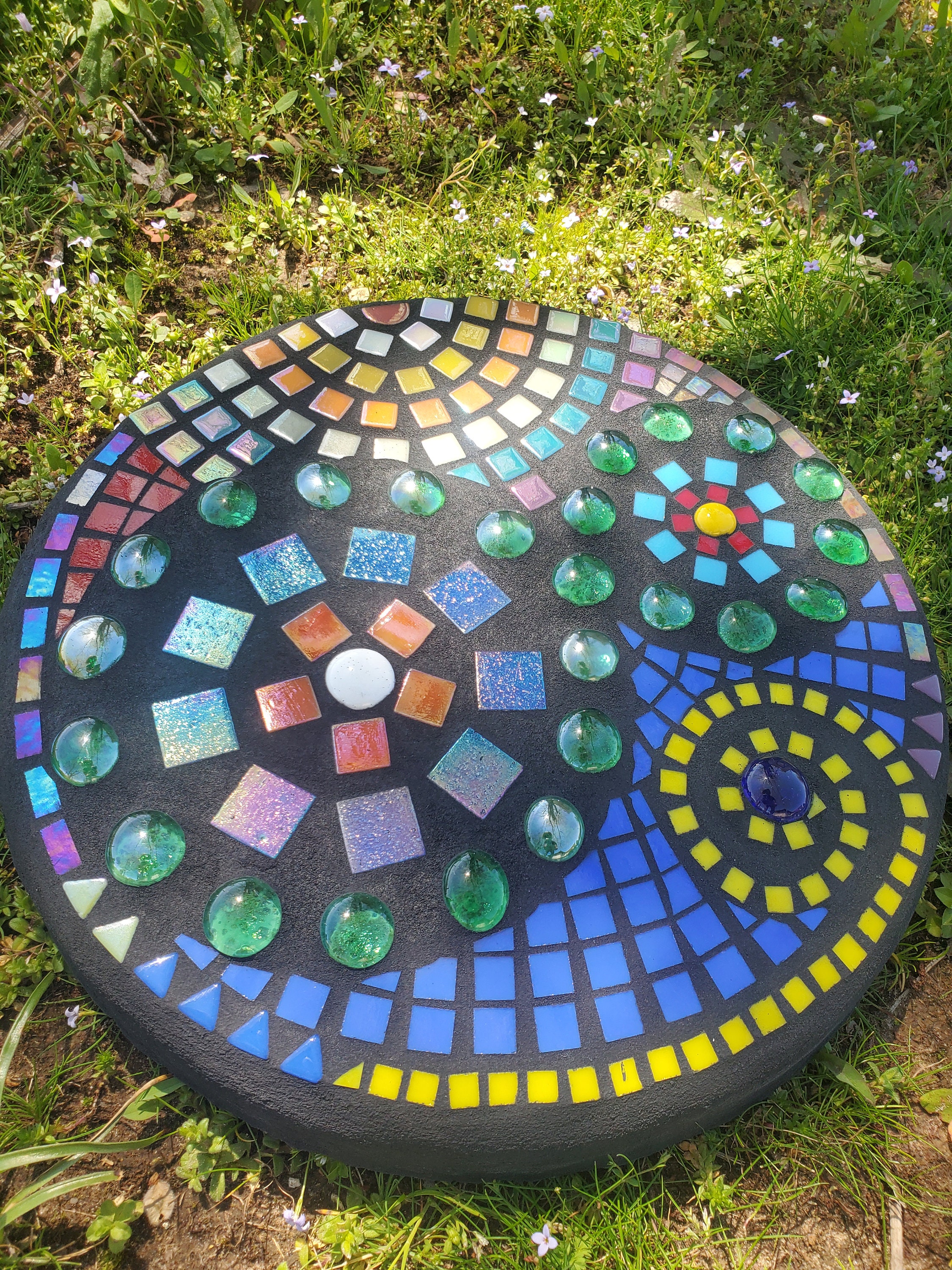 Round Colorful Mosaic Garden Stone - Etsy UK