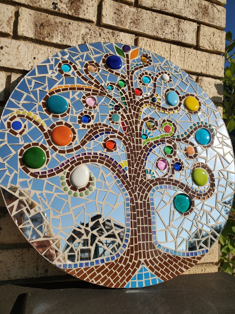 20 Colorful Mosaic Tree of Life Round Wall Hanging Shelf Etsy