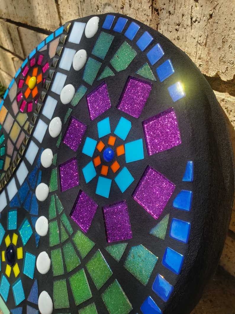 Round Colorful Mosaic Garden Stepping Stone Etsy