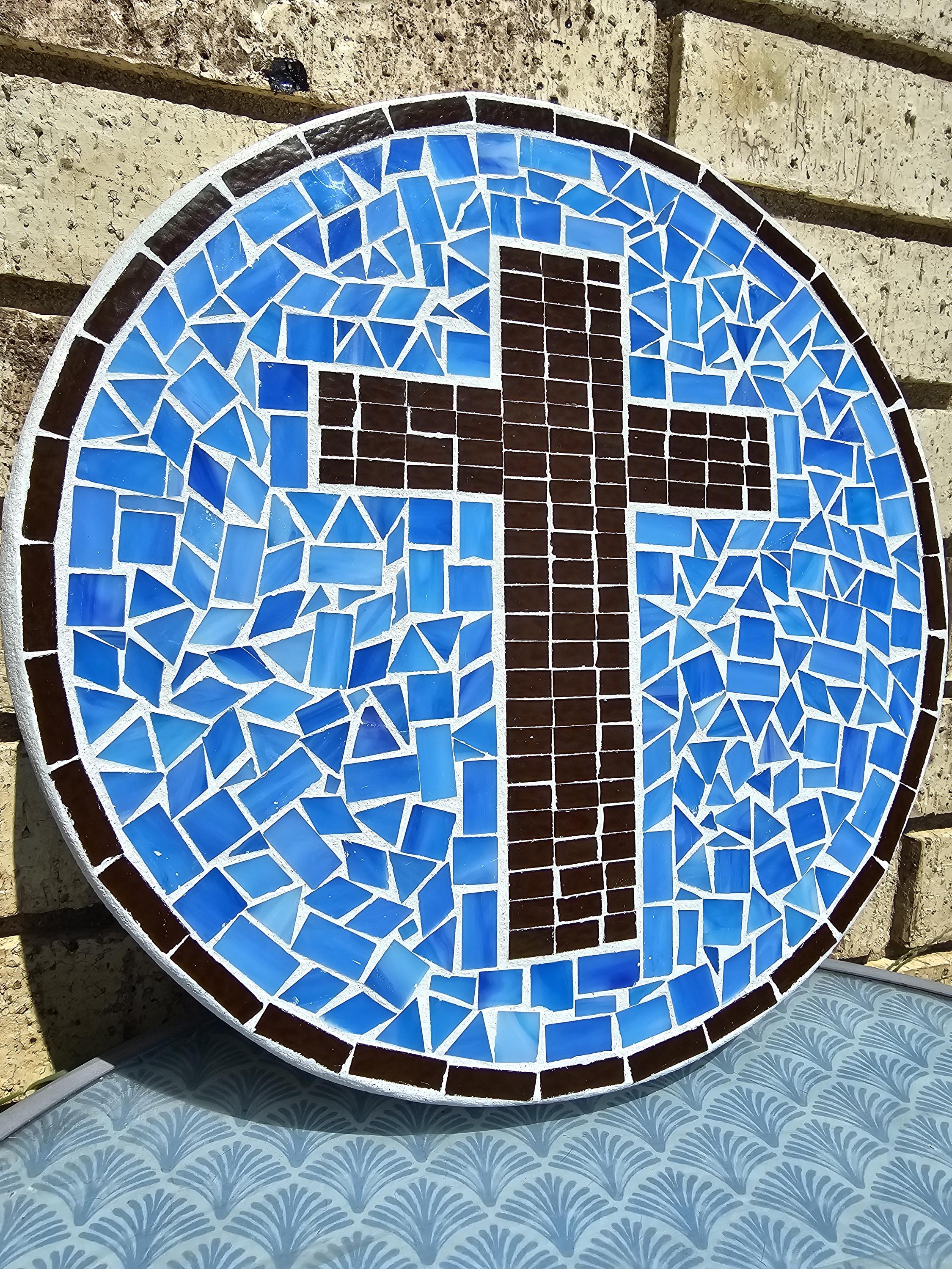 Round Customizable Any Color Cross Mosaic Garden Stone - Etsy