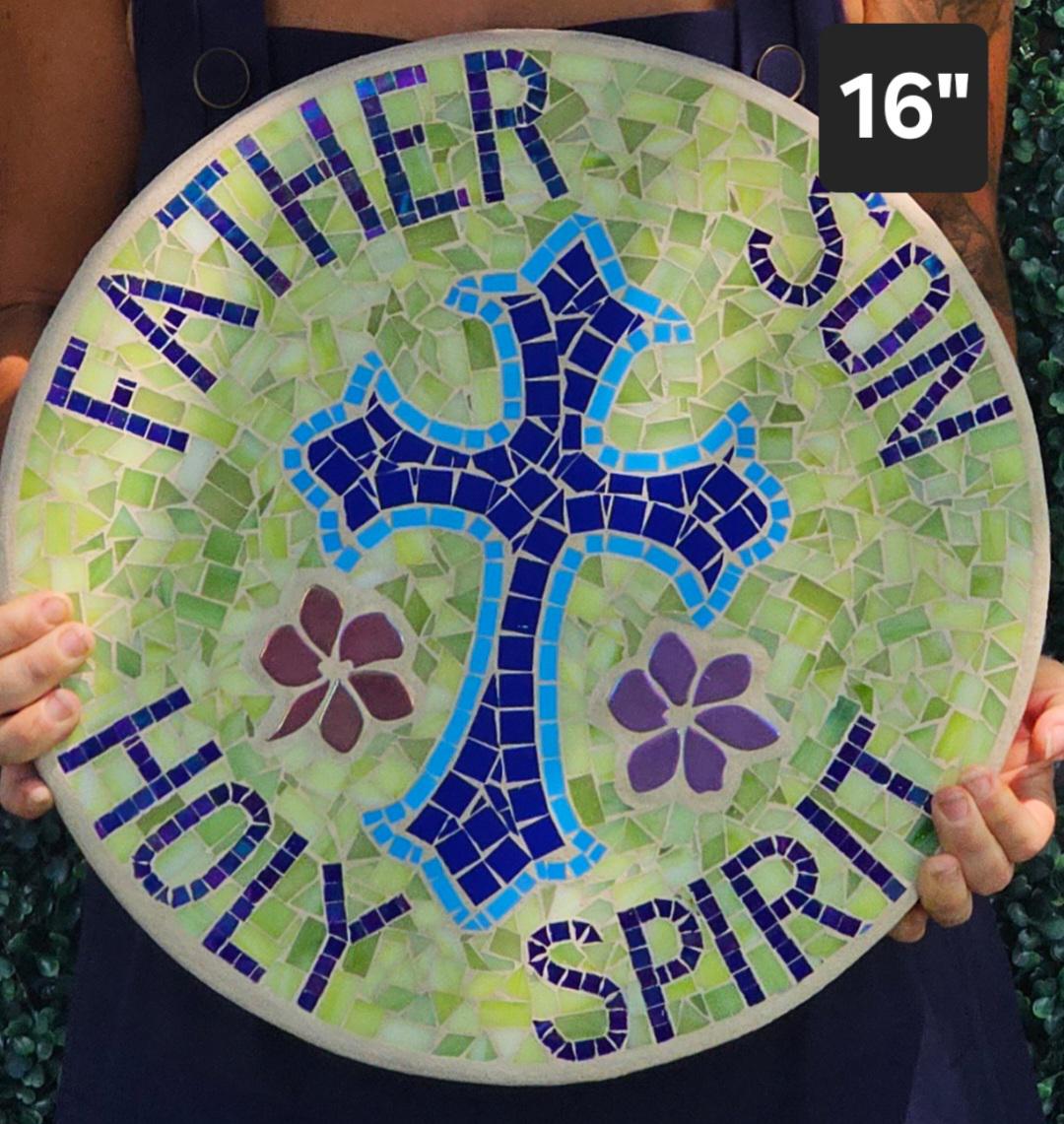Round Cross Mosaic Garden Stone - Etsy