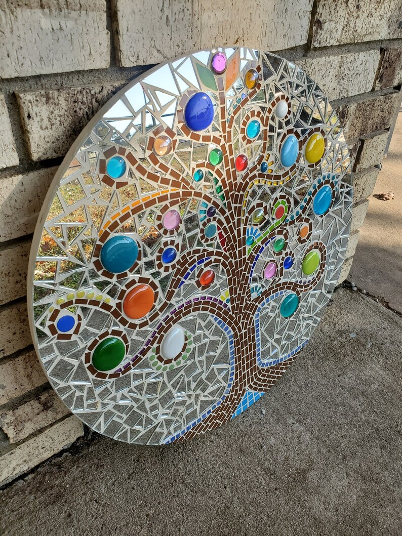 20 Colorful Mosaic Tree of Life Round Wall Hanging Shelf Etsy