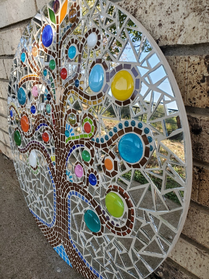 20 Colorful Mosaic Tree of Life Round Wall Hanging Shelf Etsy