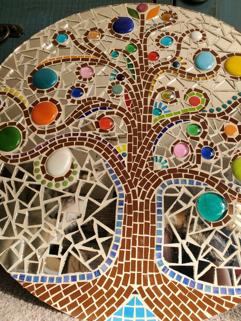 20 Colorful Mosaic Tree of Life Round Wall Hanging Shelf Etsy