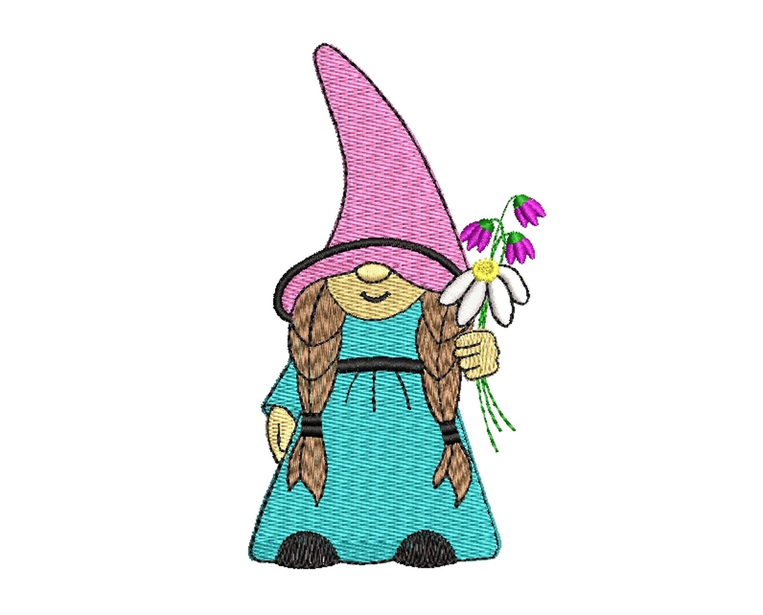 Gnome girl with flower embroidery designs holiday embroidery  etsy Gnome girl with flower embroidery designs holiday embroidery  etsy