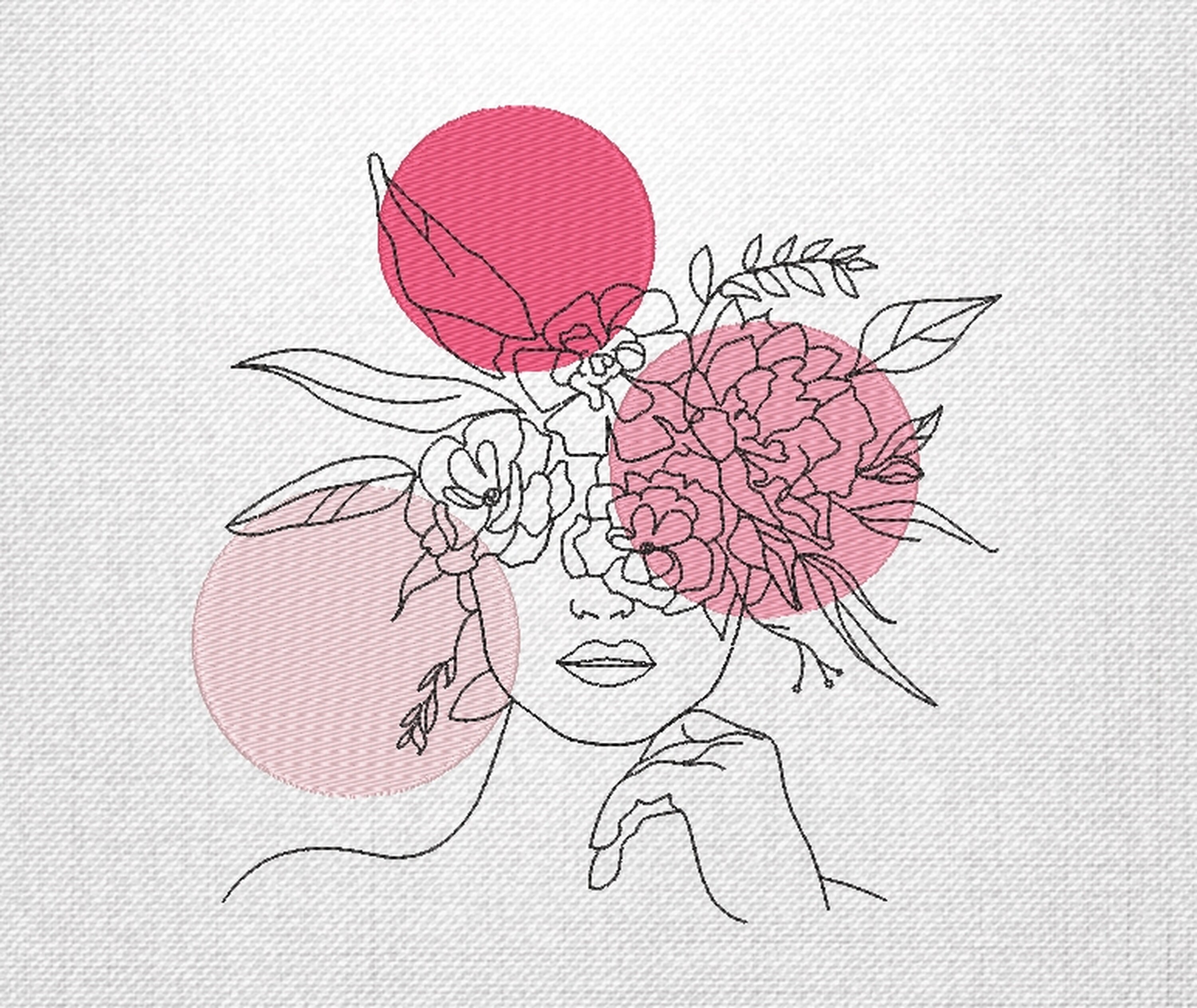 Face with flowers embroidery design women embroidery file 5  etsy