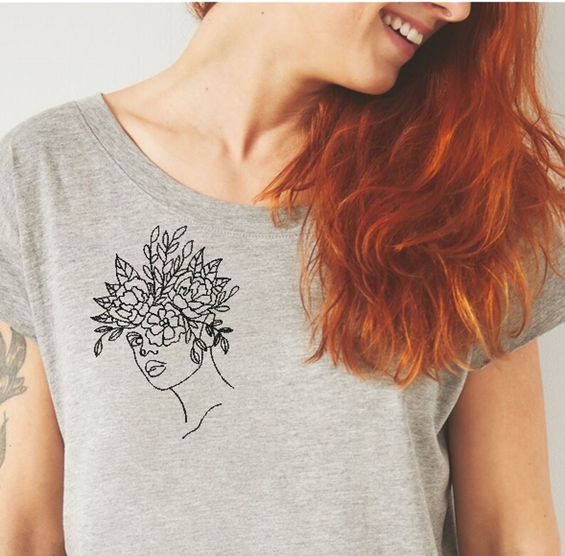 Gesicht mit Blumen Stickerei Design Frauen Stickerei-Datei 6 | Etsy