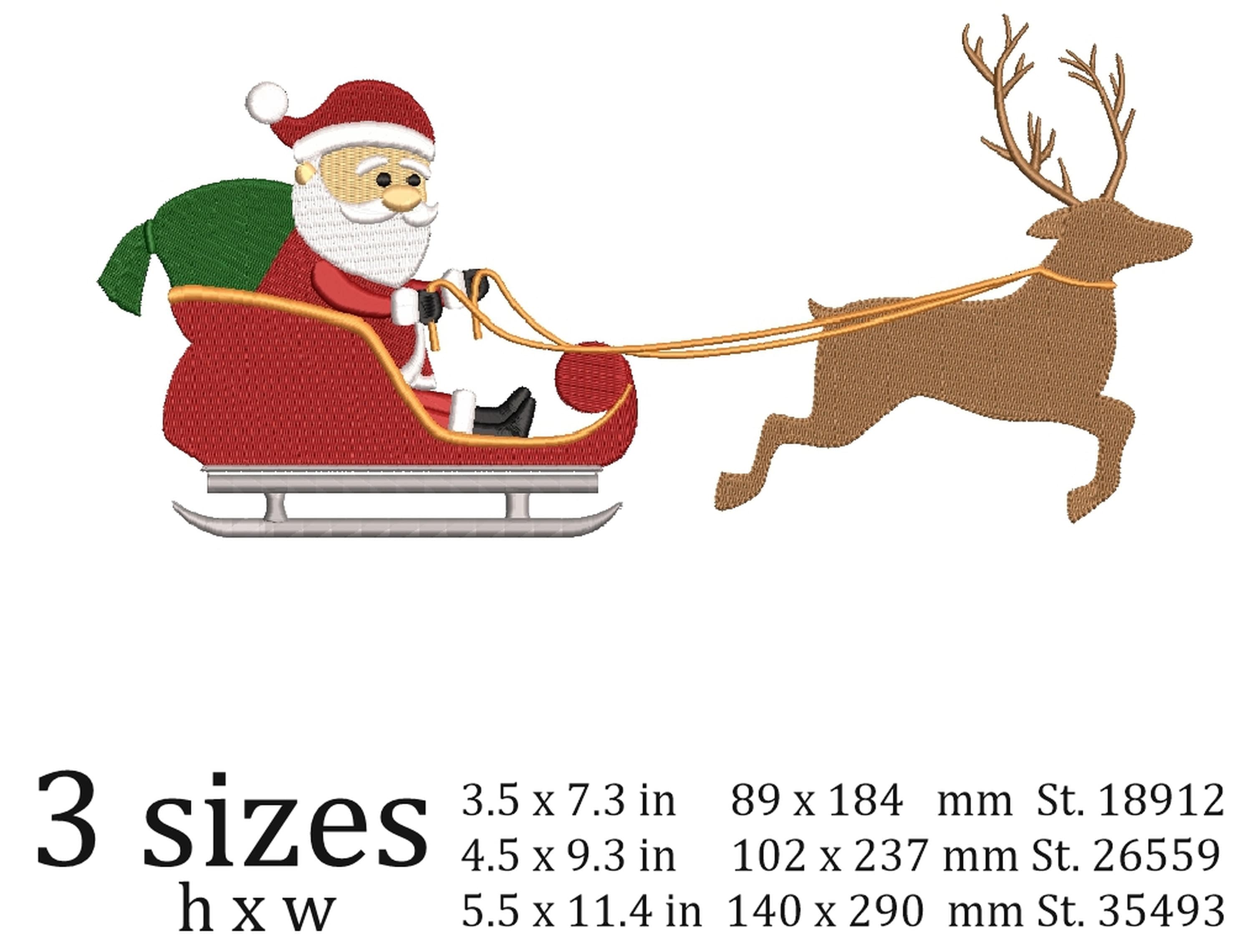 Santa sleigh and reindeer christmas embroidery design etsy Santa sleigh and reindeer christmas embroidery design etsy