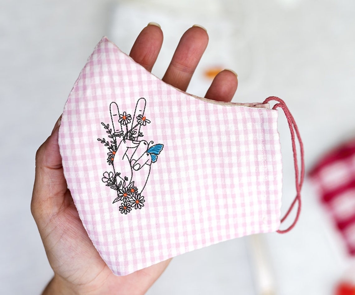 Peace fingers sign with flowers machine jessecmault design one  etsy