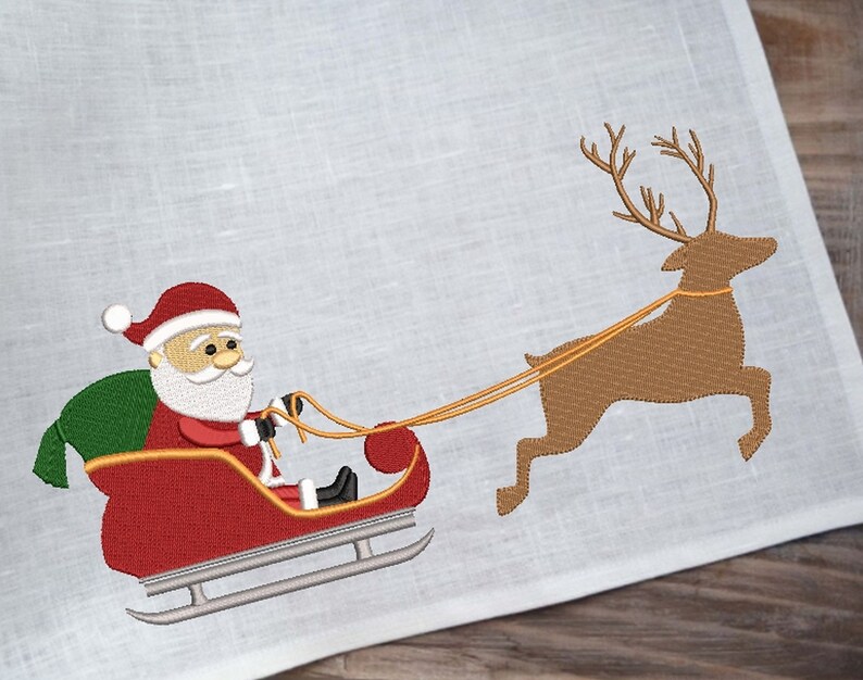 Santa sleigh and reindeer christmas embroidery design  etsy Santa sleigh and reindeer christmas embroidery design  etsy