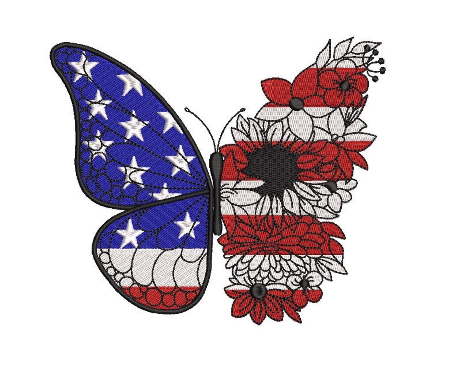 Butterfly usa flag with flowers embroidery design 4th of  etsy Butterfly usa flag with flowers embroidery design 4th of  etsy