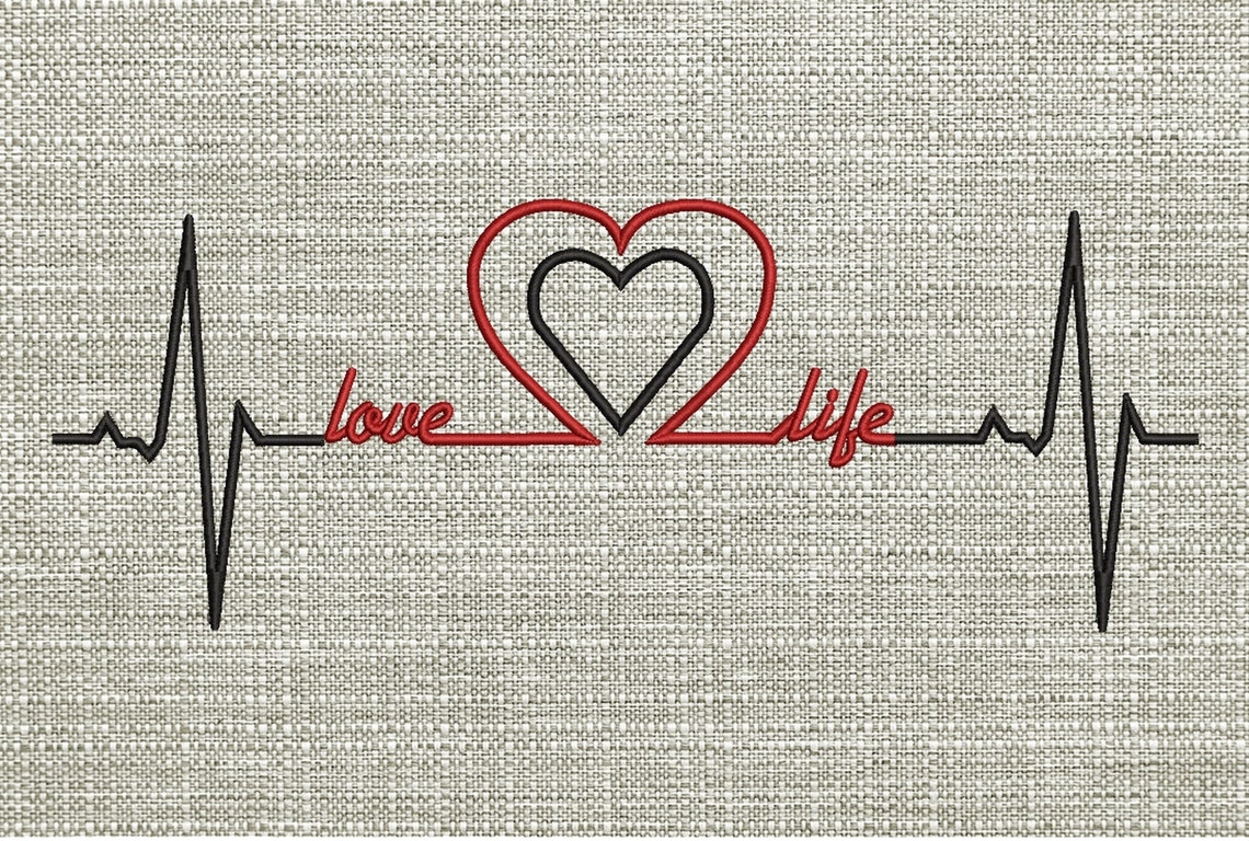 Heartbeat embroidery design love and life embroidery design  etsy