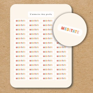 MEDITATE Text Stickers / Script Sticker Sheet / Custom Text Stickers
