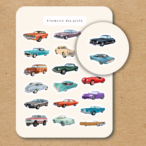 CLASSIC CARS Theme Sticker Sheet / Vintage Planner & Journal Sticker Sheet / Retro Stickers