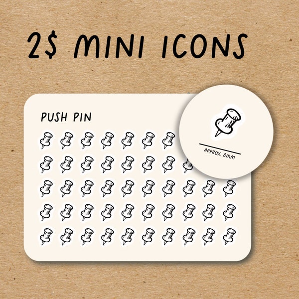 PUSH PIN Mini Icon Stickers / Important Minimal Functional Planner Stickers / School Minimalist Stickers