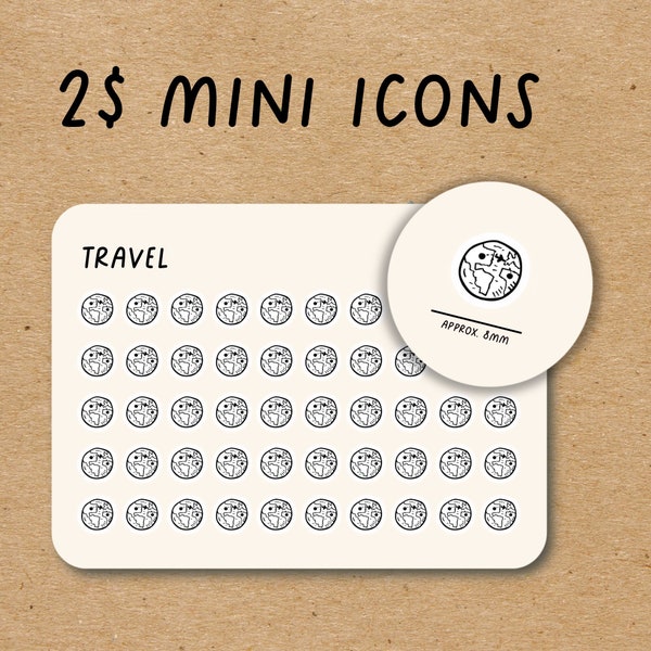 EARTH Mini Icon Stickers / Vacation Minimal Functional Planner Stickers / Travel Minimalist Stickers