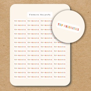 TOP PRIORITIES Text Stickers / Script Sticker Sheet / Custom Text Stickers