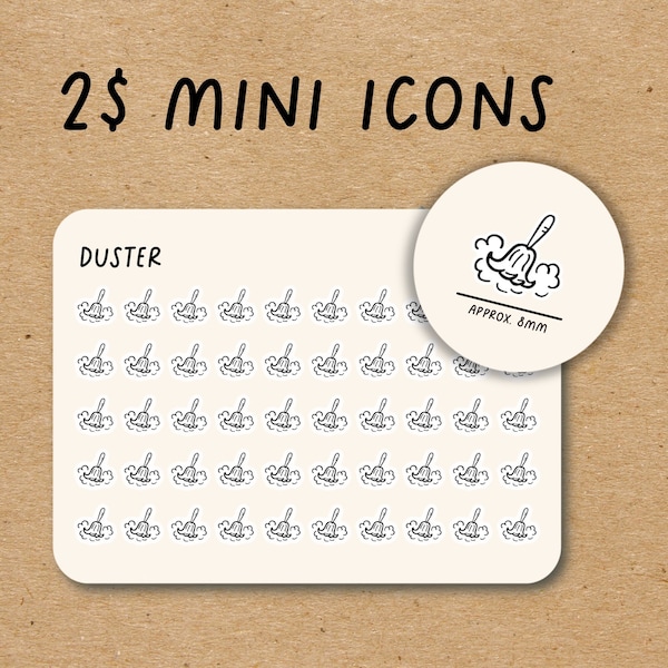 DUSTER Mini Icon Stickers for Planner / Household Icon Stickers / Cleaning Minimal Planner Stickers / Chores Icon Stickers