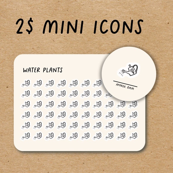 WATER PLANTS Mini Icon Stickers for Planner / Household Icon Stickers / Plants Minimal Planner Stickers / Chores Icon Stickers