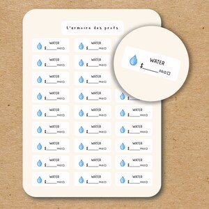 Pegatinas del planificador de presupuestos de AGUA, pegatinas del rastreador de finanzas de gastos, diario financiero, pegatinas de facturas vencidas
