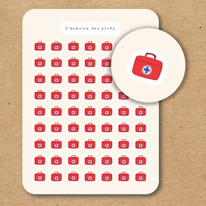 May include: A sheet of stickers with a red first aid kit design. The sheet has the text "L'armoire des profs" at the top.