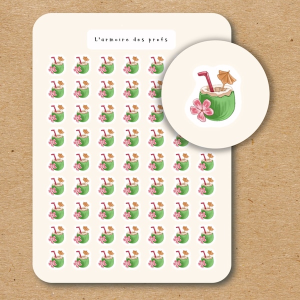 COCONUT DRINK Planner Stickers, Cocktails Stickers, Summer Vacation Holiday Stickers, Drinks Stickers