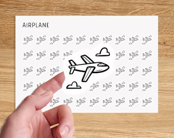 Vliegtuig mini-icoonstickers / Minimalistische plannerstickers voor vakantie / Minimalistische reisstickers