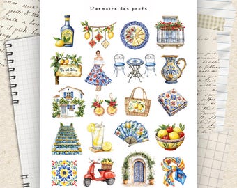 Italian Summer Stickers, Mediterranean Stickers, Amalfi Coast Stickers, Travel Journal Stickers, Scrapbook Stickers