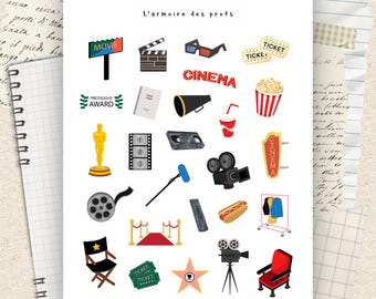 Movie Night Planner Stickers, Cinema Stickers, Film Lover Journal Stickers, Hollywood Movie Deco