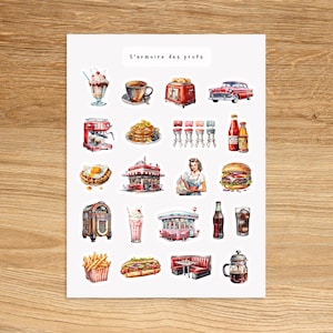 AMERICAN DINER Retro Stickers for Planner Journal Notebook, Vintage Groovy Stickers, Old School 70's Decorative Stickers