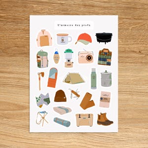 CAMPING Travel Outdoor Hiking Sticker Sheet, Nature Adventure Glamping Happy Camper Forest Scrapbooking Junk Journal Stickers