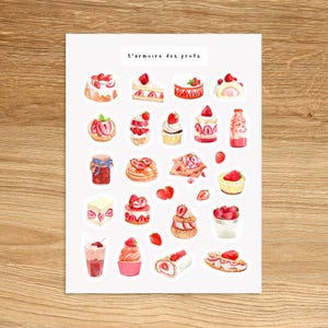 CAKE Theme Sticker Sheet / Strawberry Cake Stickers / Dessert Planner Stickers, Journal Stickers
