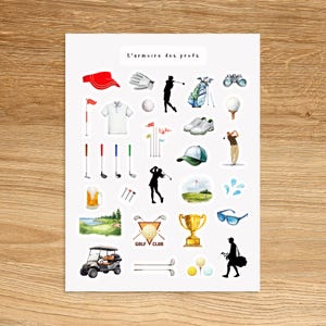 Adesivi GOLF per Planner, Diari, Scrapbooking e Quaderni, Adesivi decorativi sportivi, Adesivi per Planner con mazze da golf