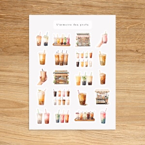 BUBBLE TEA Watercolor Planner Stickers, Boba Tea Decorative Stickers, Drink Milk Tea Stickers for Planner, Journal, Notebook, Boba Stickers