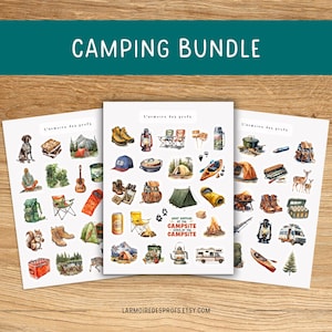 CAMPING Travel Outdoor Hiking Sticker Sheet, Nature Adventure Glamping Happy Camper Forest Scrapbooking Junk Journal Stickers