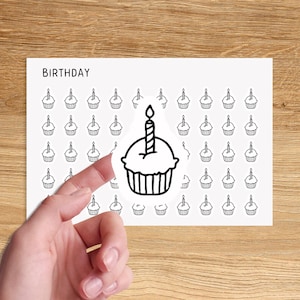 BIRTHDAY CUPCAKE Mini Icon Stickers / Birthday Minimal Functional Planner Stickers / Celebration Minimalist Stickers