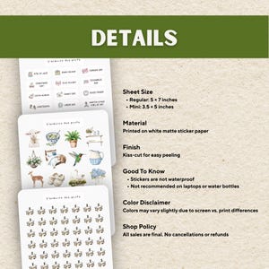 Puede incluir: Hojas de pegatinas blancas con varias ilustraciones y texto, incluyendo gr&aacute;ficos tem&aacute;ticos de vacaciones y elementos decorativos. El texto "DETAILS" est&aacute; en la parte superior. Los tama&ntilde;os son 12,7 x 17,8 cm y 8,9 x 12,7 cm.
